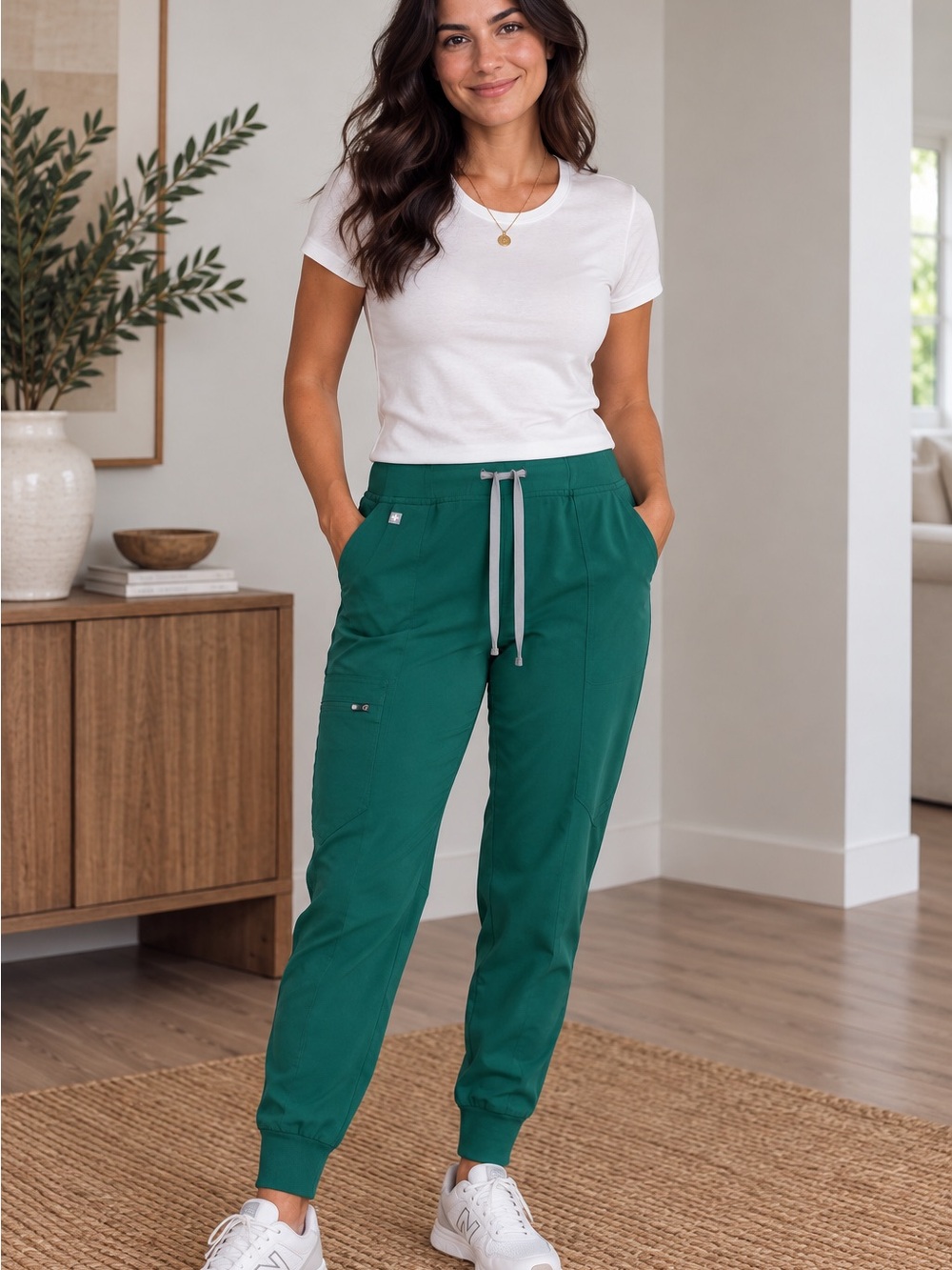 Figs Hunter Green Drawstring Jogger Style Scrub Pants